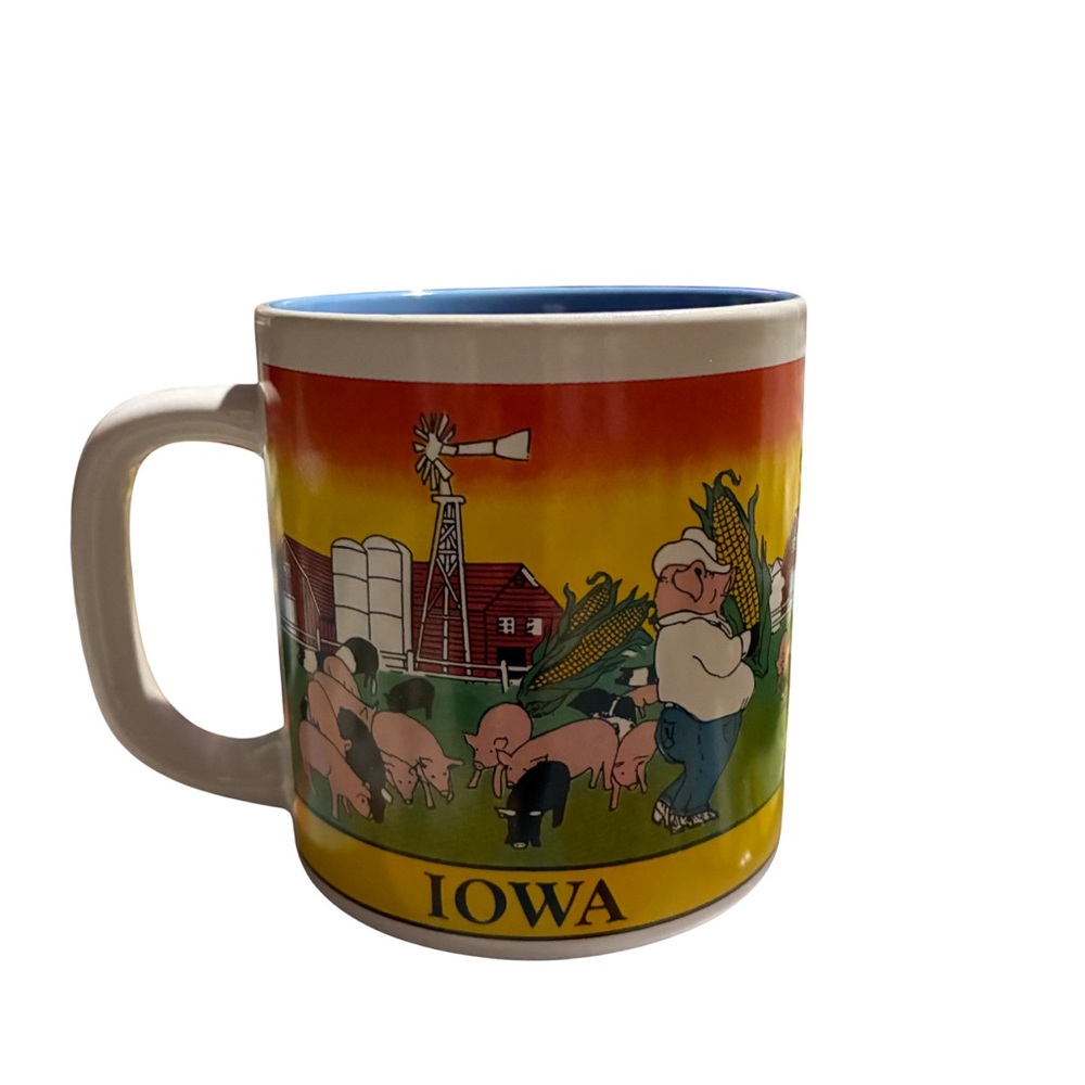 Vintage Iowa Pig Farmer Coffee Tea Mug Souvenir Farm Theme Anthropomorphic